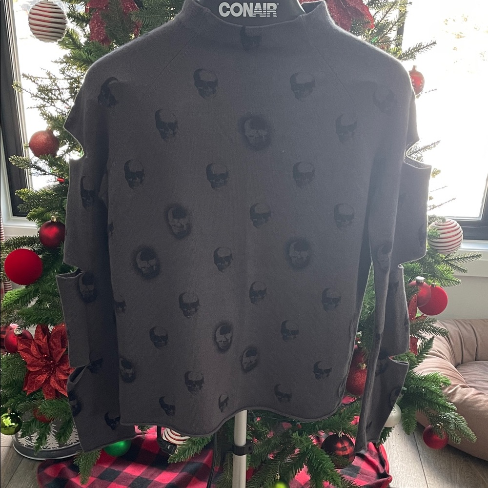 Skull Cashmere Grey Cowl Neck Sweater